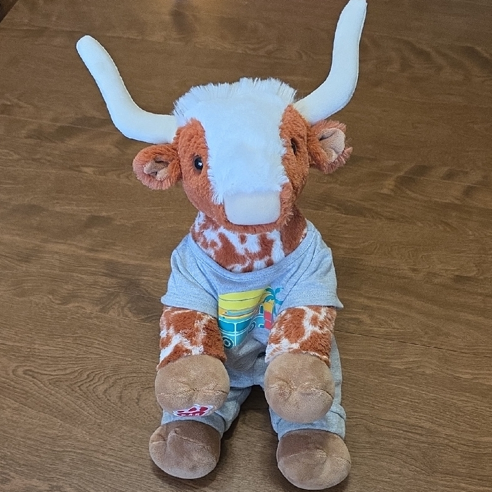Build-A-Bear Lonhorn Cow Plush Stuffed Animal Toy with Gray Outfit Children